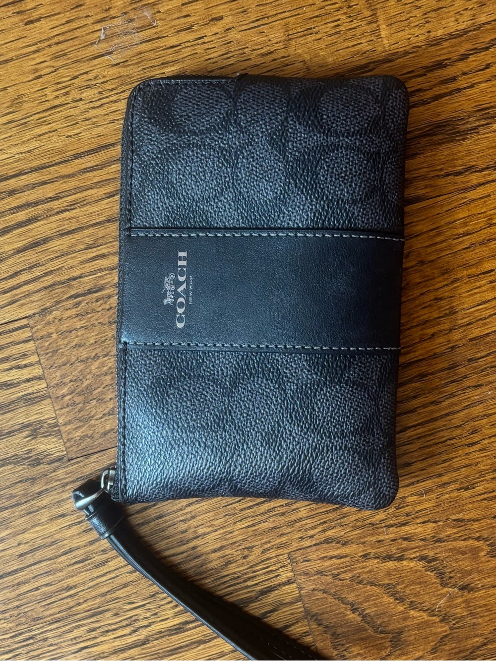 Coach Black Signature Pebbled Leather Wristlet